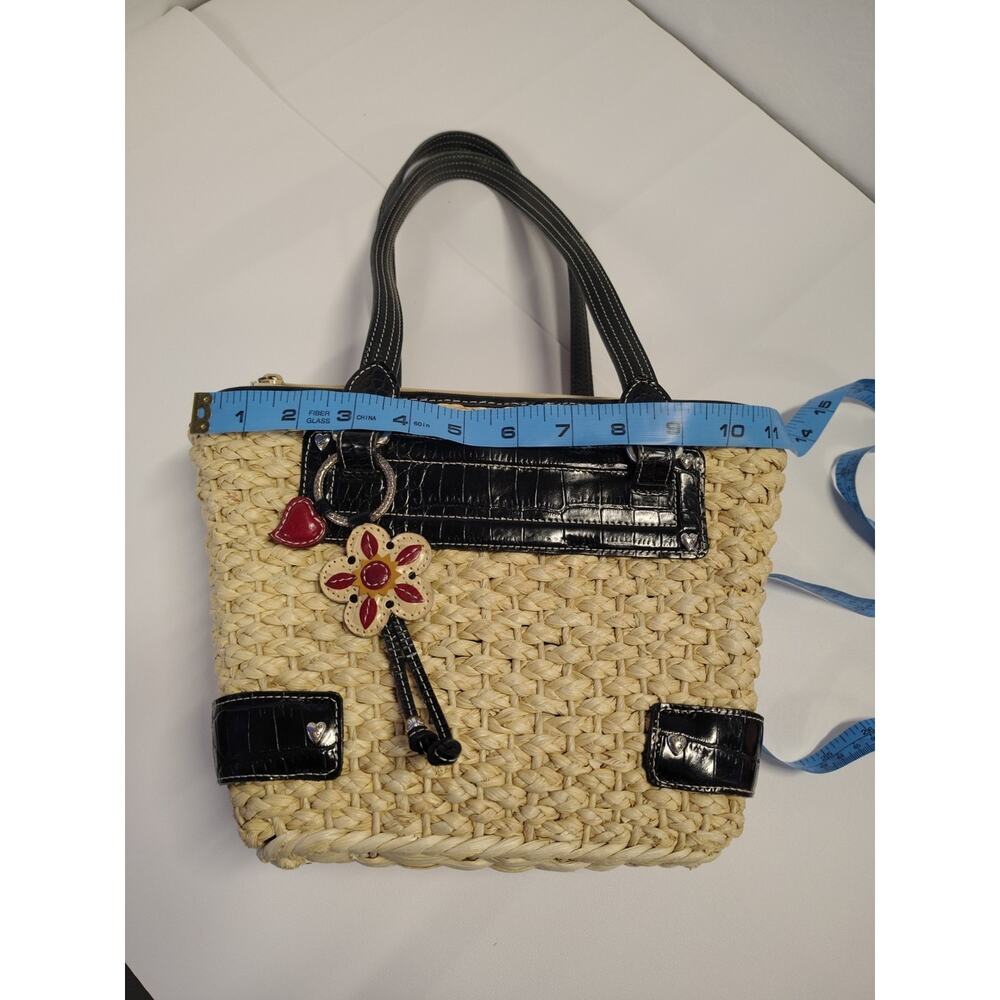 Brighton Straw & Leather Purse Handbag Shoulder Hearts Red Black Tan Summer Boho - Picture 3 of 16